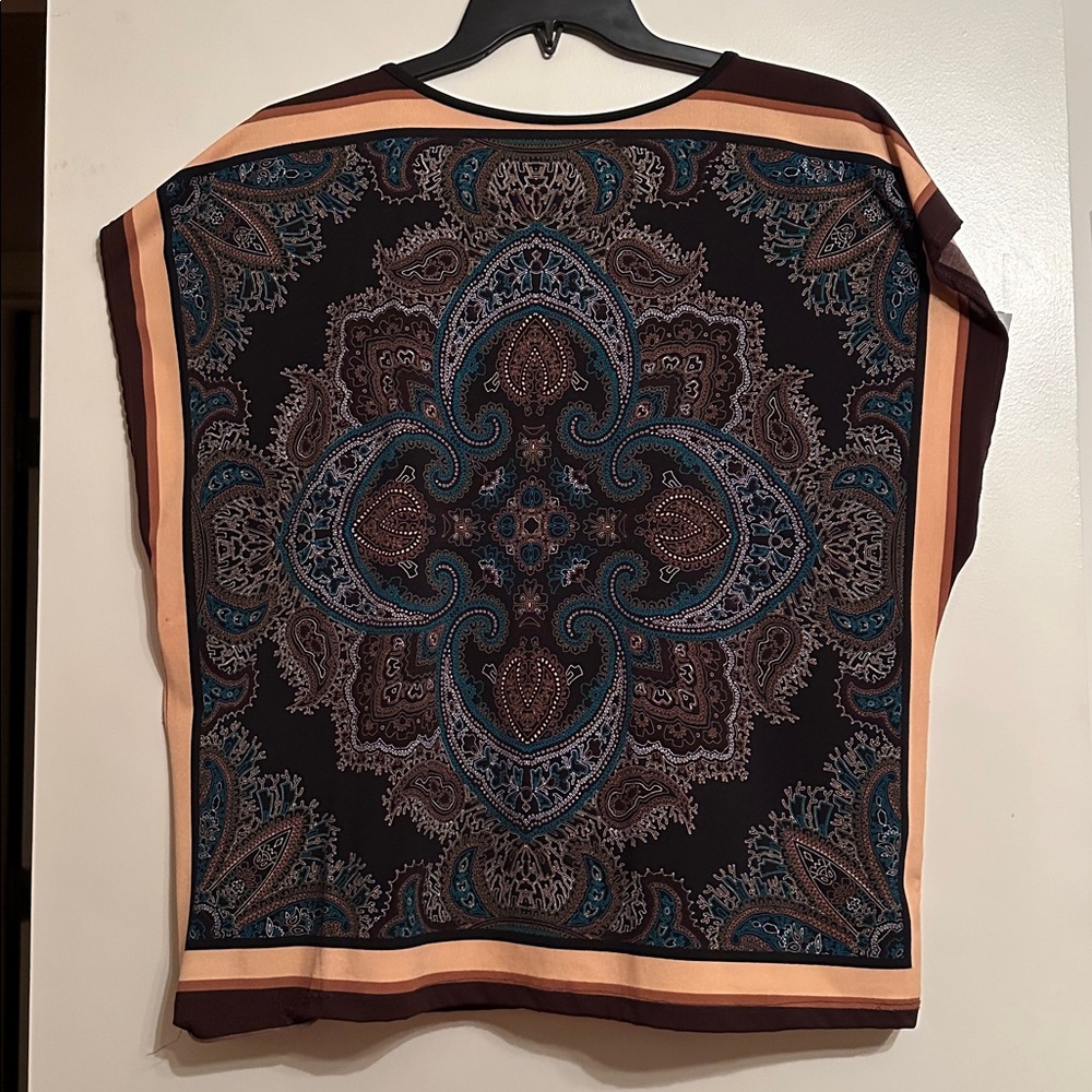 Paisley Print Top with Brown and Teal Accents